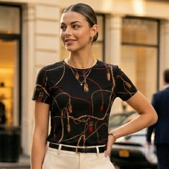 Ralph Lauren Tops - NWT Lauren Ralph Lauren Belting Print Tee | Equestrian Tassel Knit Top - Small